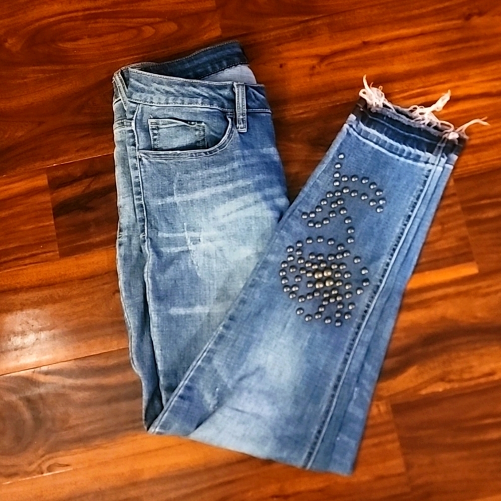 Curations distressed studded design stretch jeans